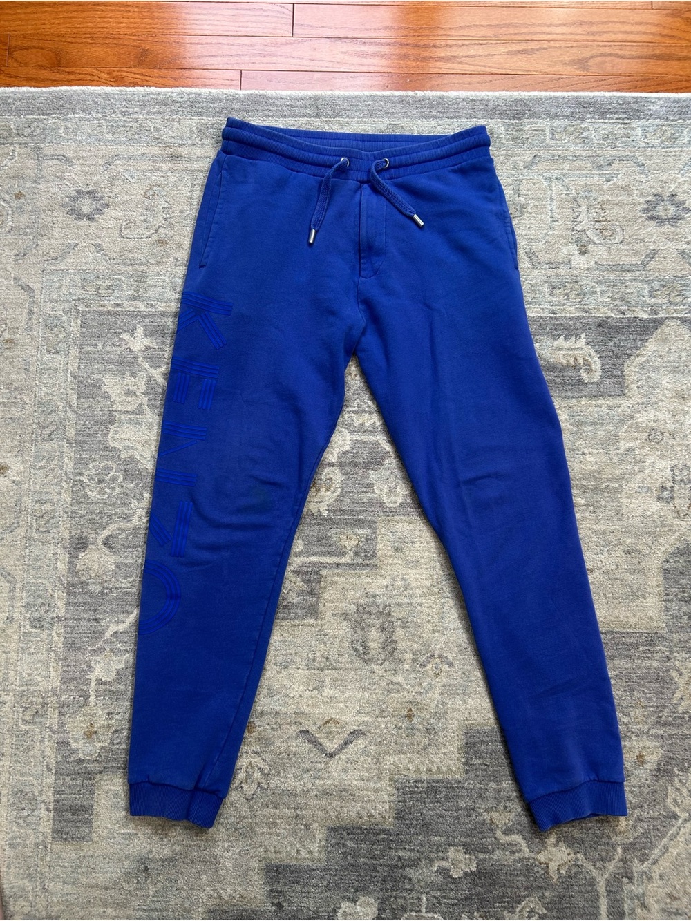 Men’s Kenzo Paris Blue Sweatpants Embroidered Logo Joggers size Medium